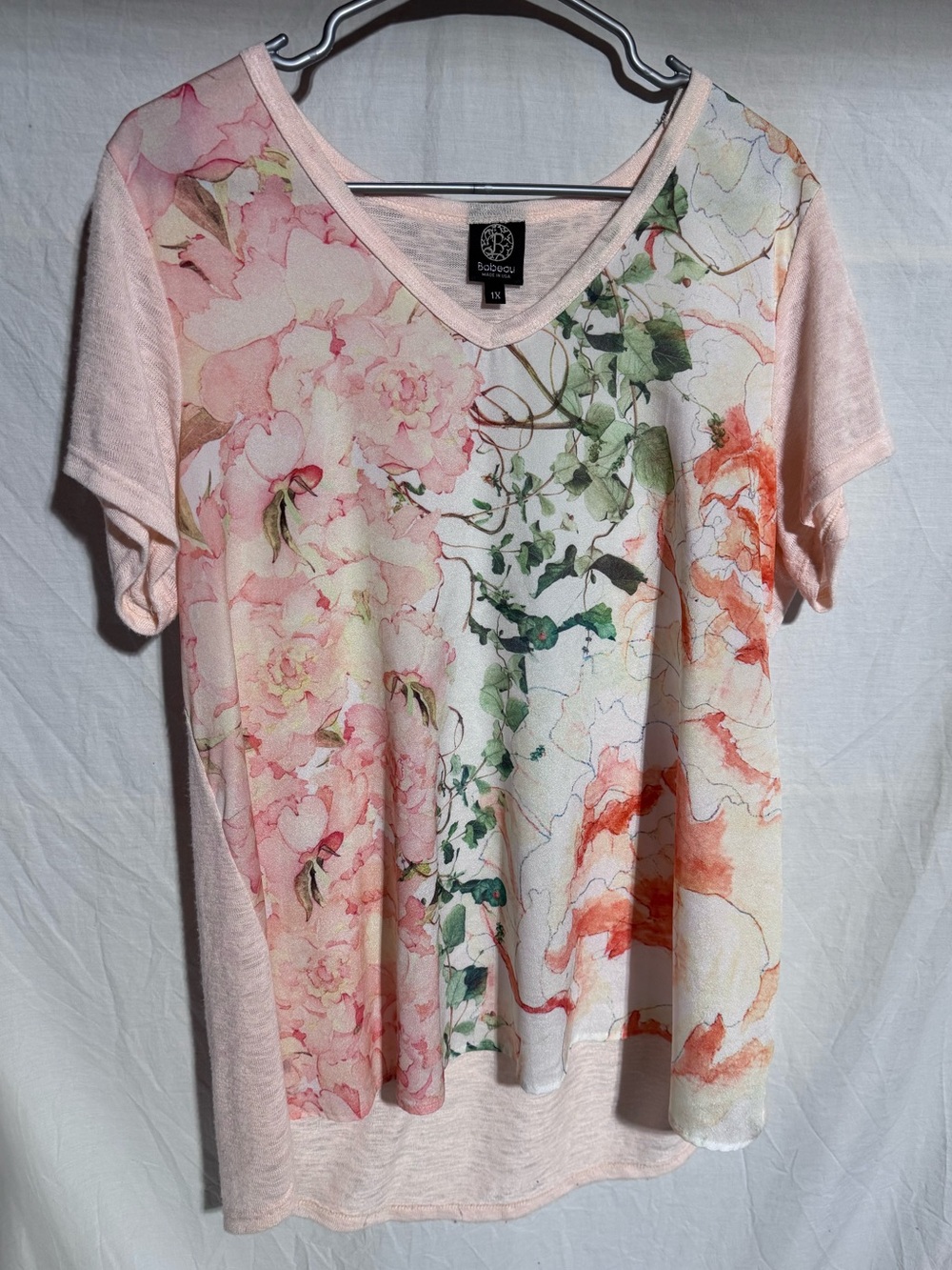 Bobeau mixed media floral front blouse Size 1X